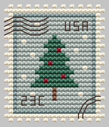Winter Tree Postage Stamp Cross Stitch Pattern фото 1