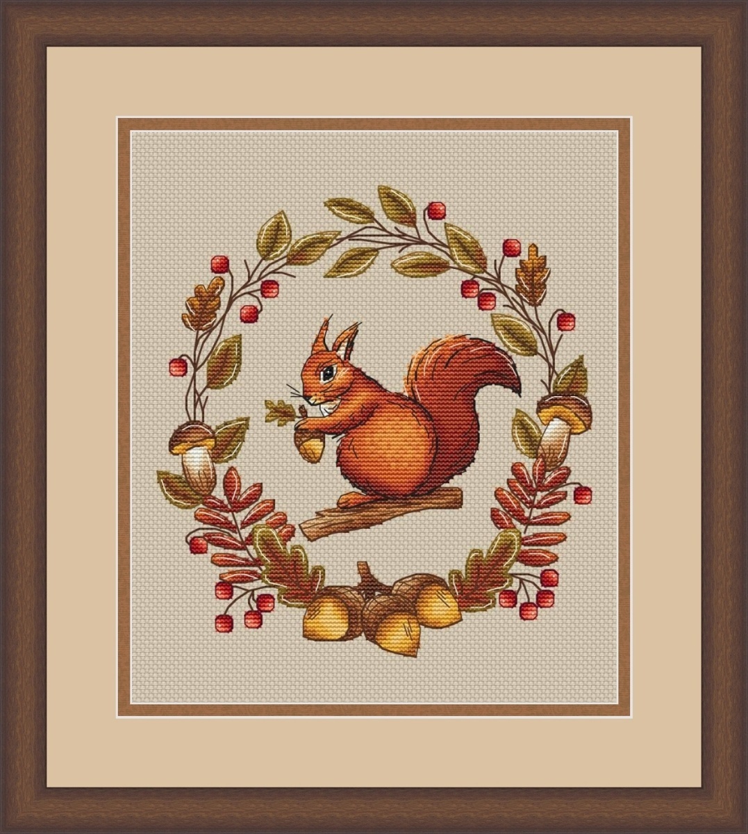 Squirrel in an Autumn Wreath Cross Stitch Pattern фото 2