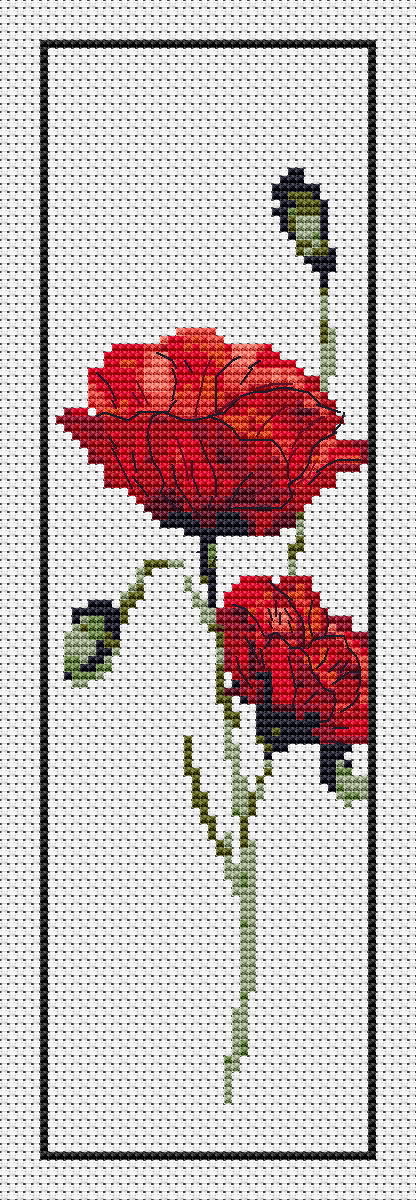 Bookmark Red Poppy Cross Stitch Pattern фото 1