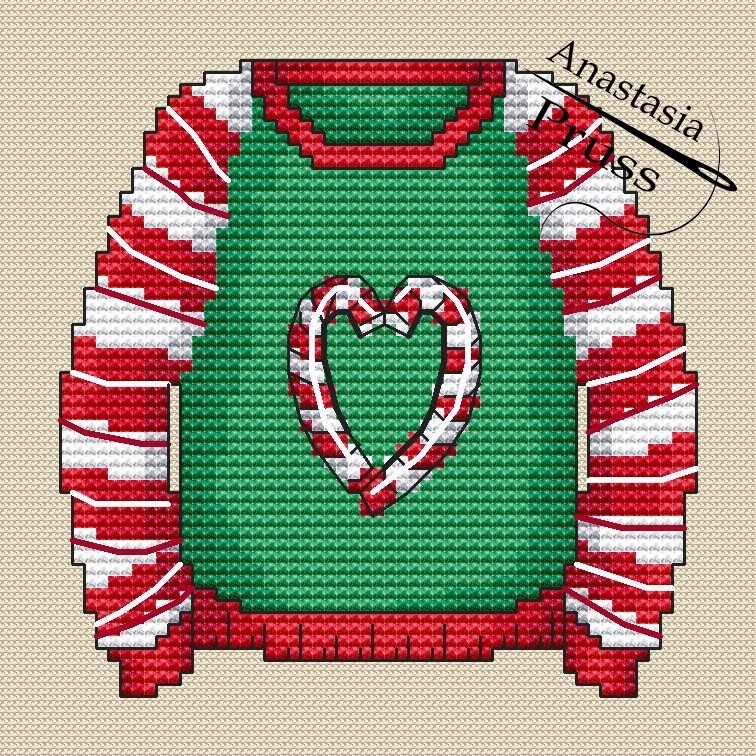 Candy Cane Sweater Cross Stitch Pattern фото 1