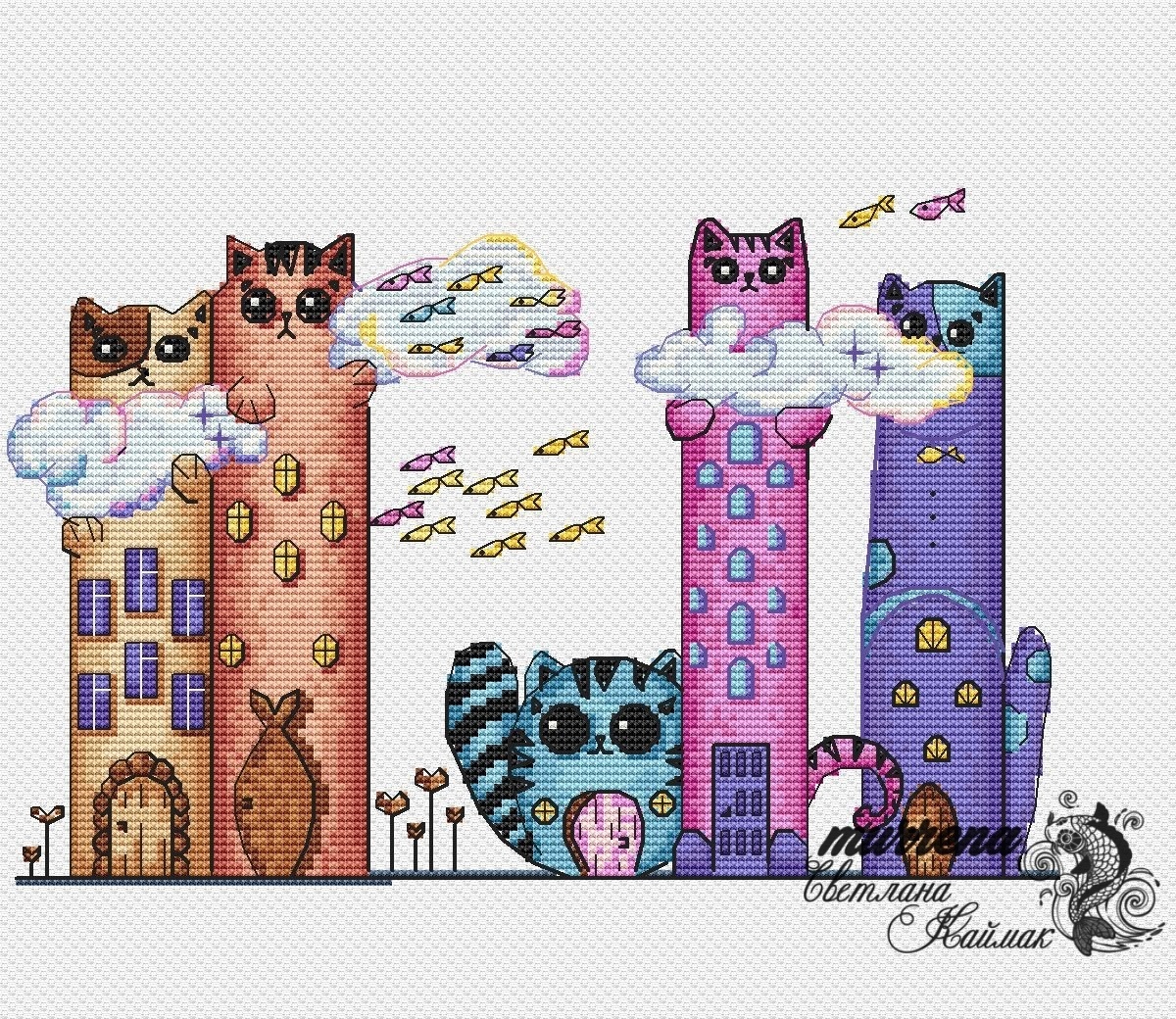 Cathouses Cross Stitch Pattern фото 2
