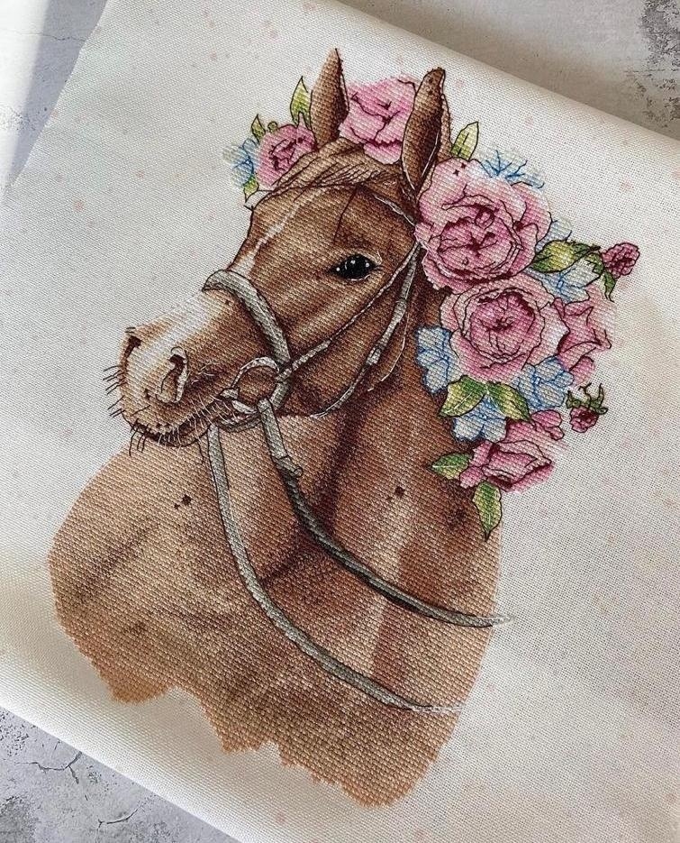 Horse in Flowers Cross Stitch Pattern фото 2