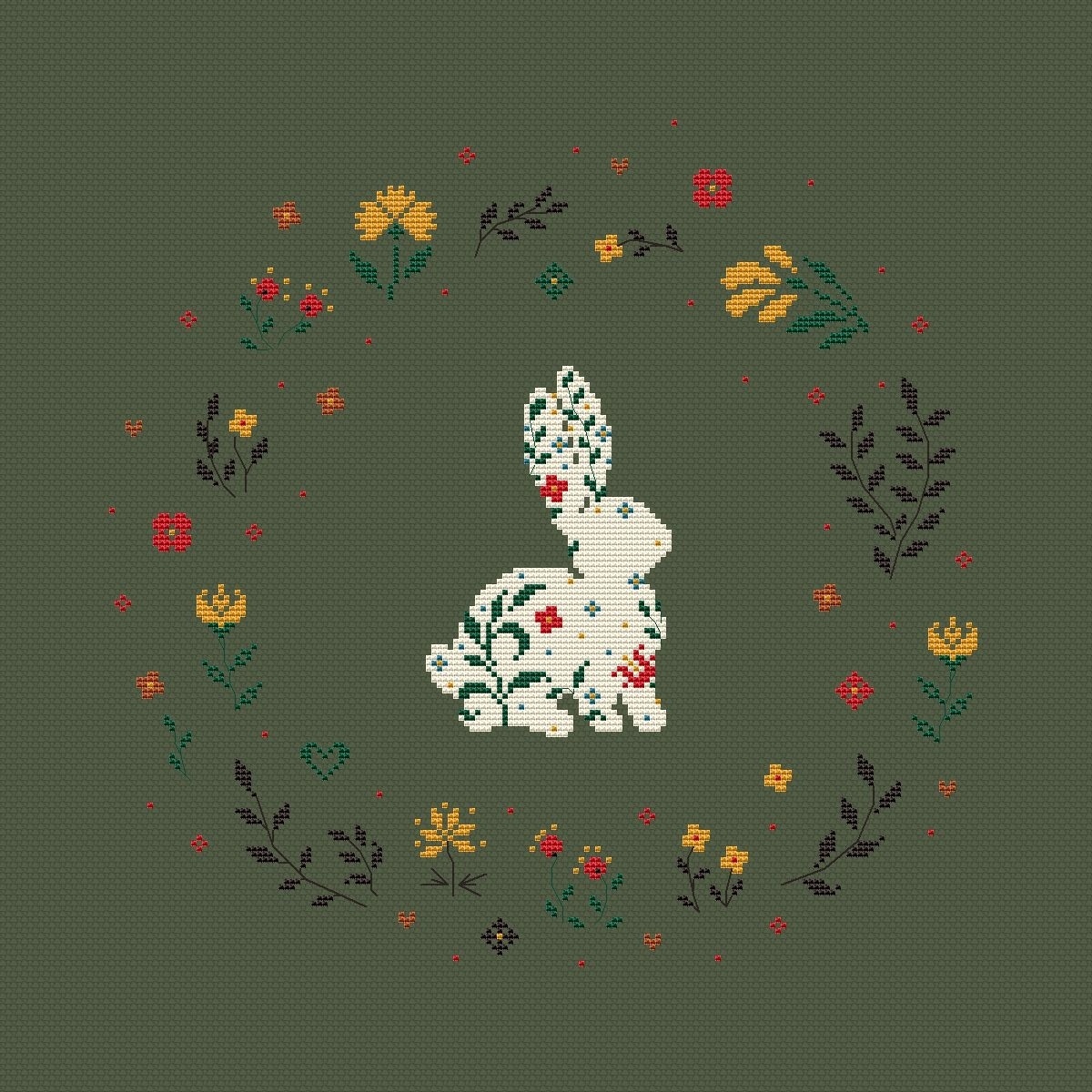 On the Threshold of Summer. Rabbit Wreath Cross Stitch Pattern фото 2