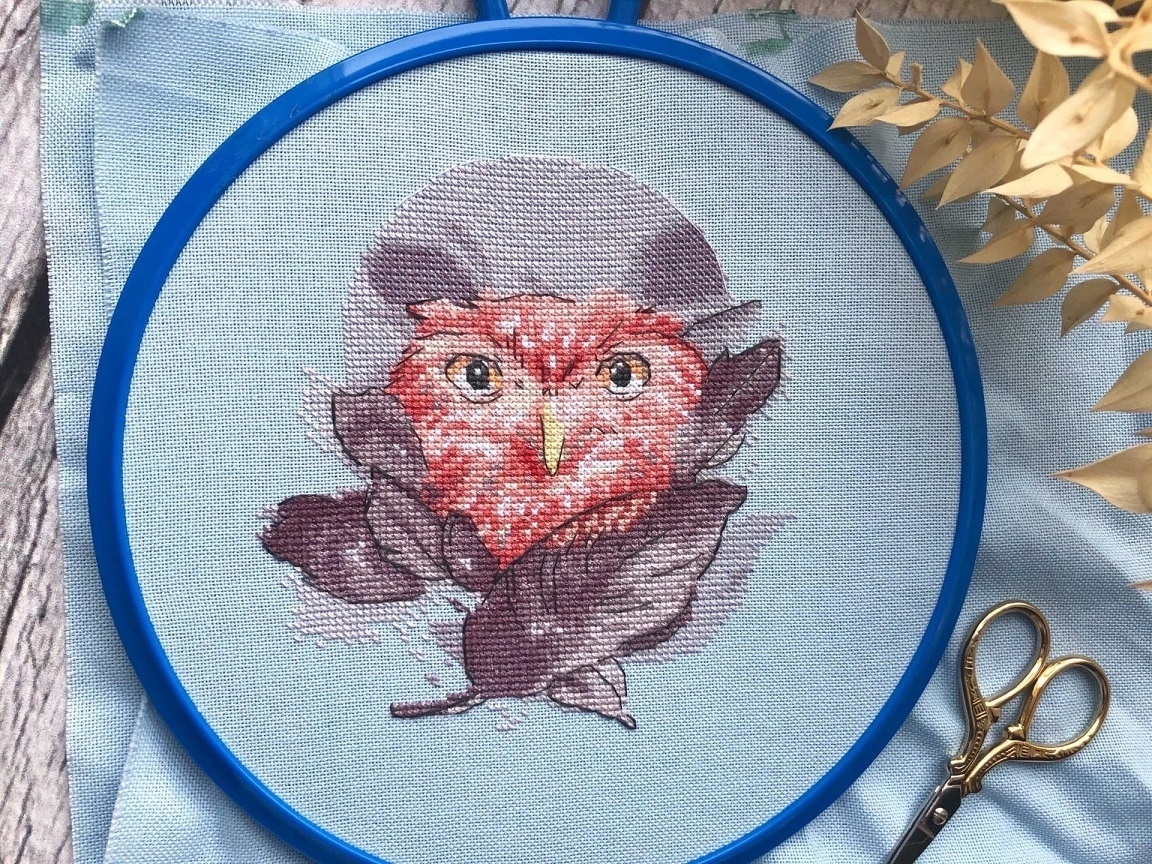 Owlet in Leaves Cross Stitch Pattern фото 2