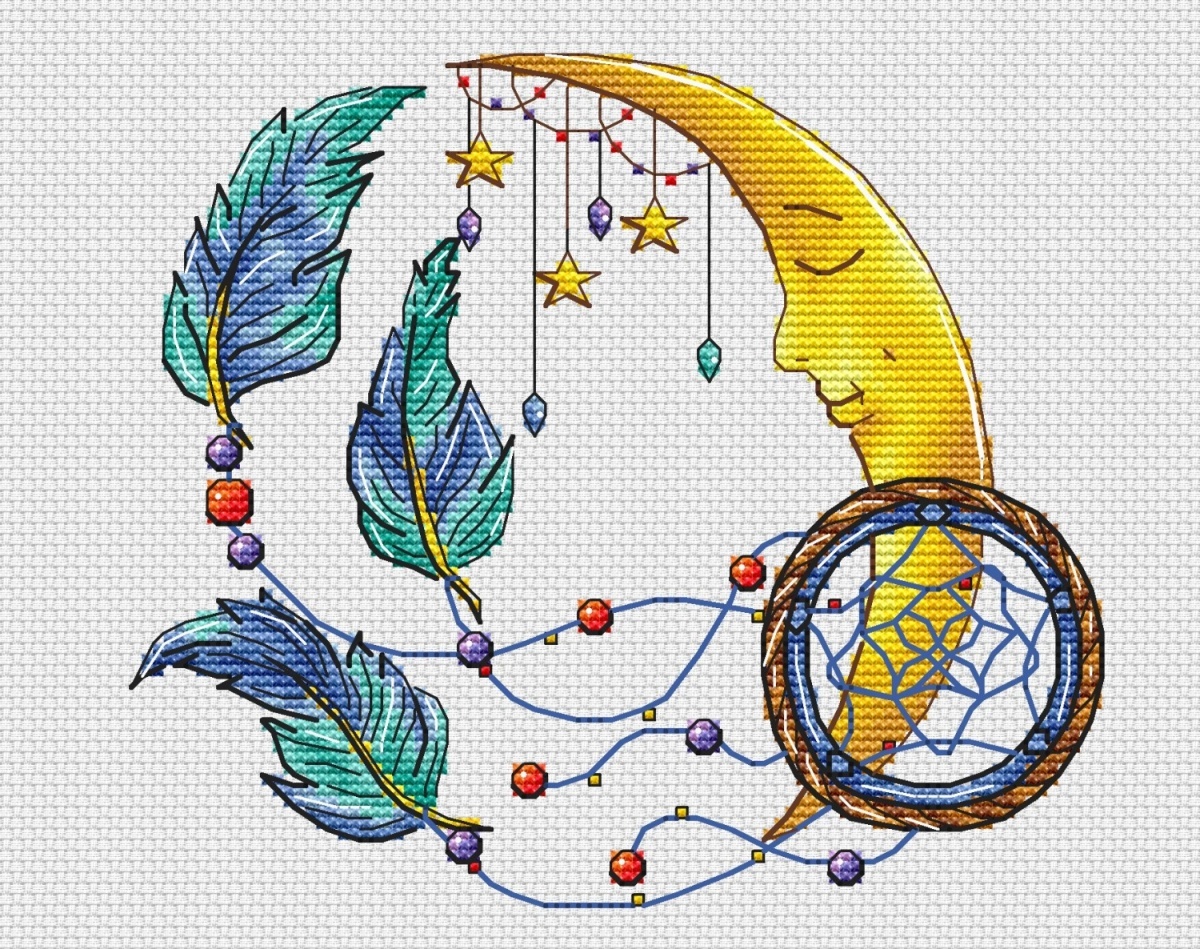 Moon Dreamcatcher Cross Stitch Pattern фото 1