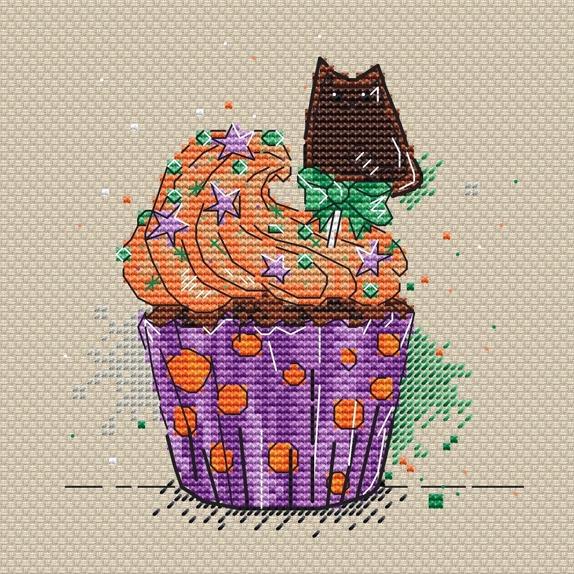 Witch Sweets. Black Cat Cross Stitch Pattern фото 1