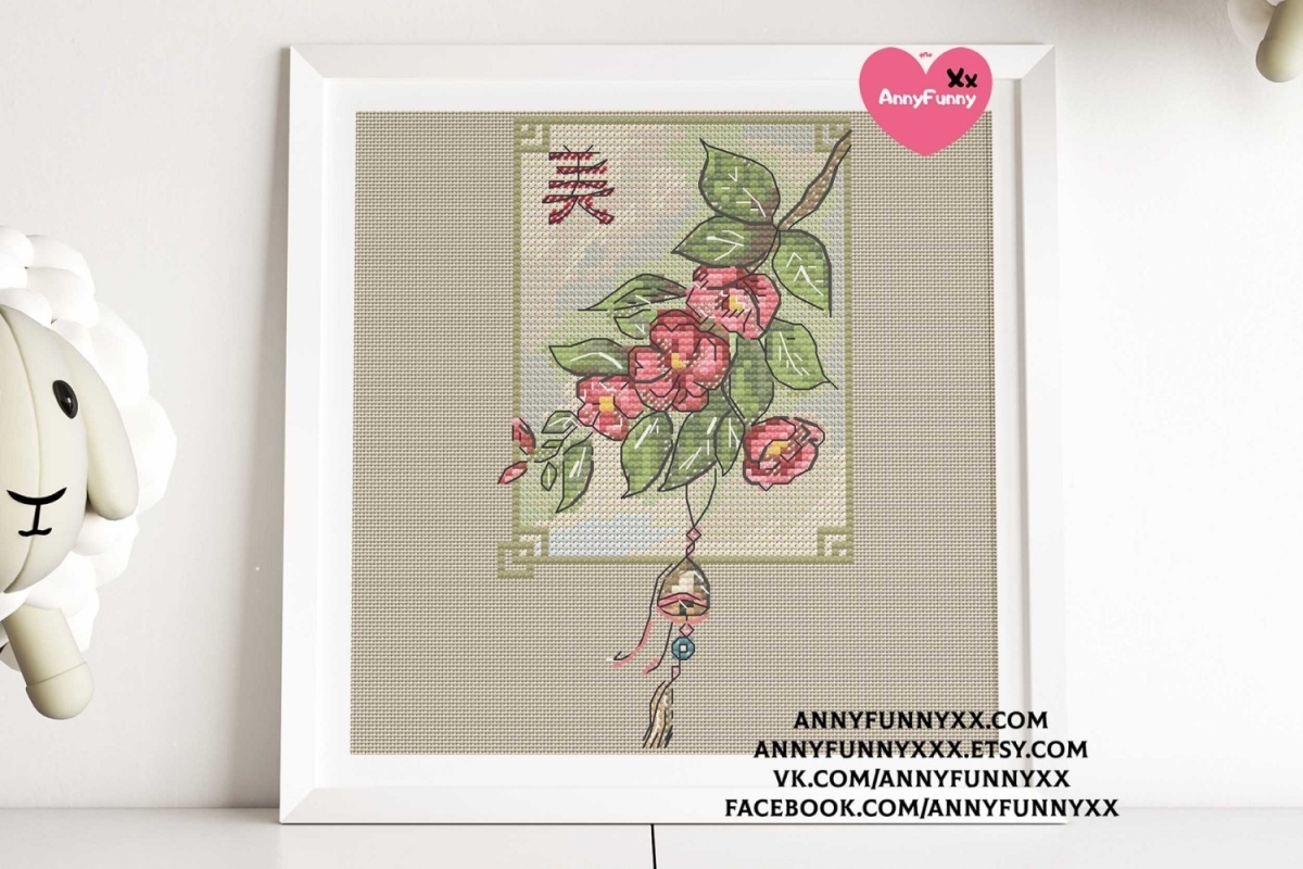 Flowers of the East. Japanese Quince Cross Stitch Pattern фото 1