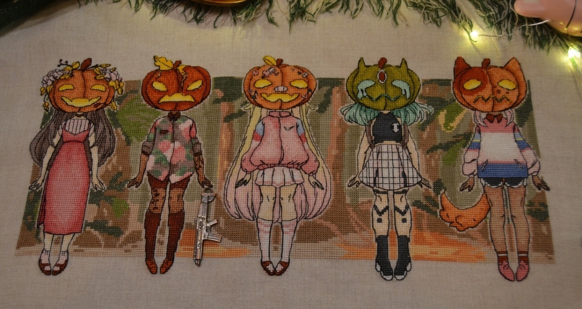 Pumpkin Girls Cross Stitch Pattern фото 2
