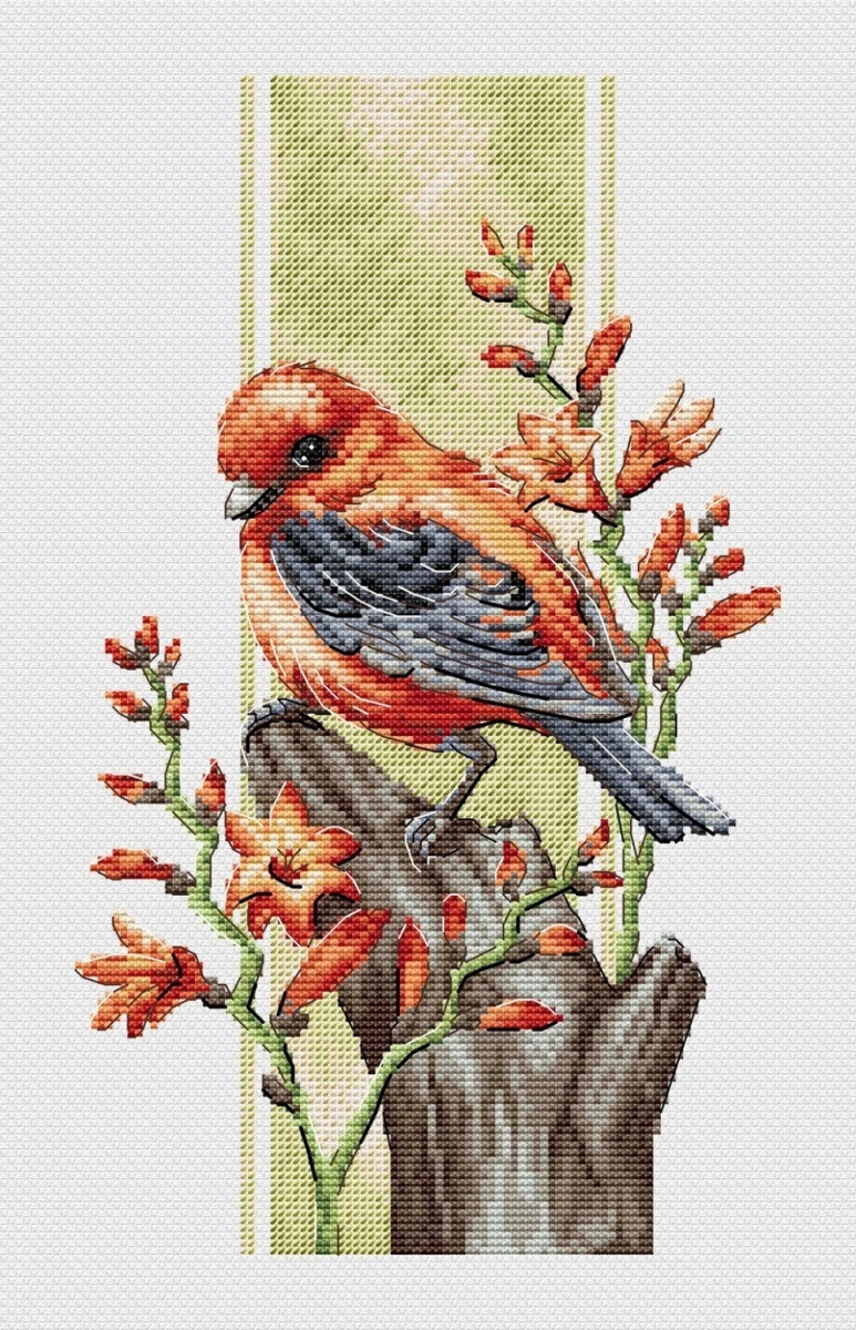 Feathered Summer. Fire Piranga Cross Stitch Pattern фото 1