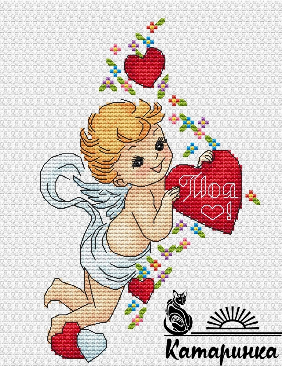 An Angel with a Heart Cross Stitch Pattern фото 1