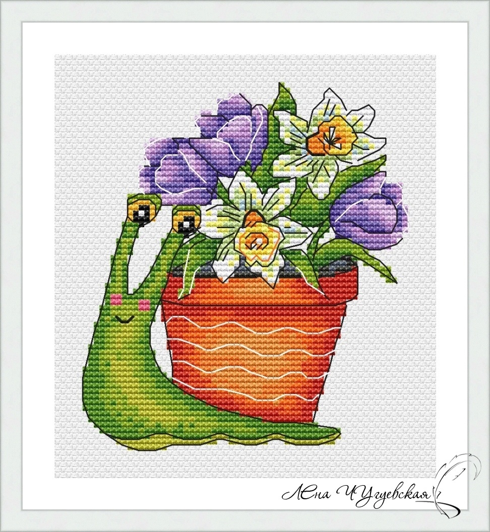 Snail. Spring Cross Stitch Pattern фото 1
