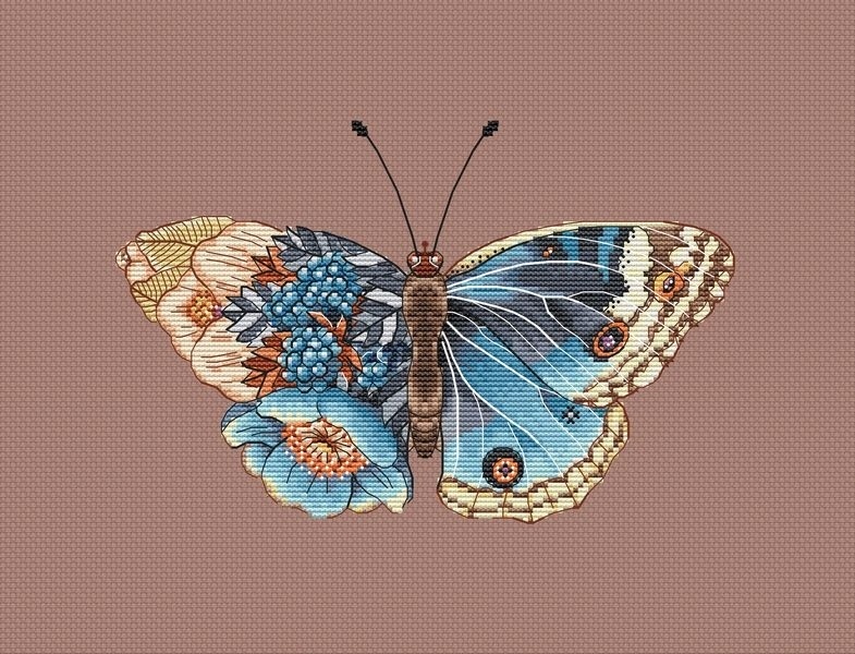 Azure Butterfly Cross Stitch Pattern фото 3
