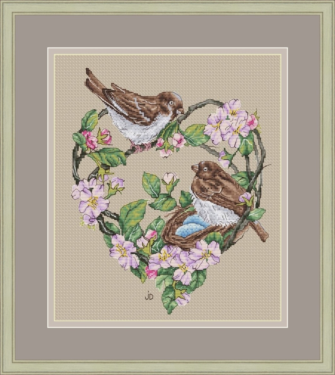 Sparrows on the Apple Tree Cross Stitch Pattern фото 1
