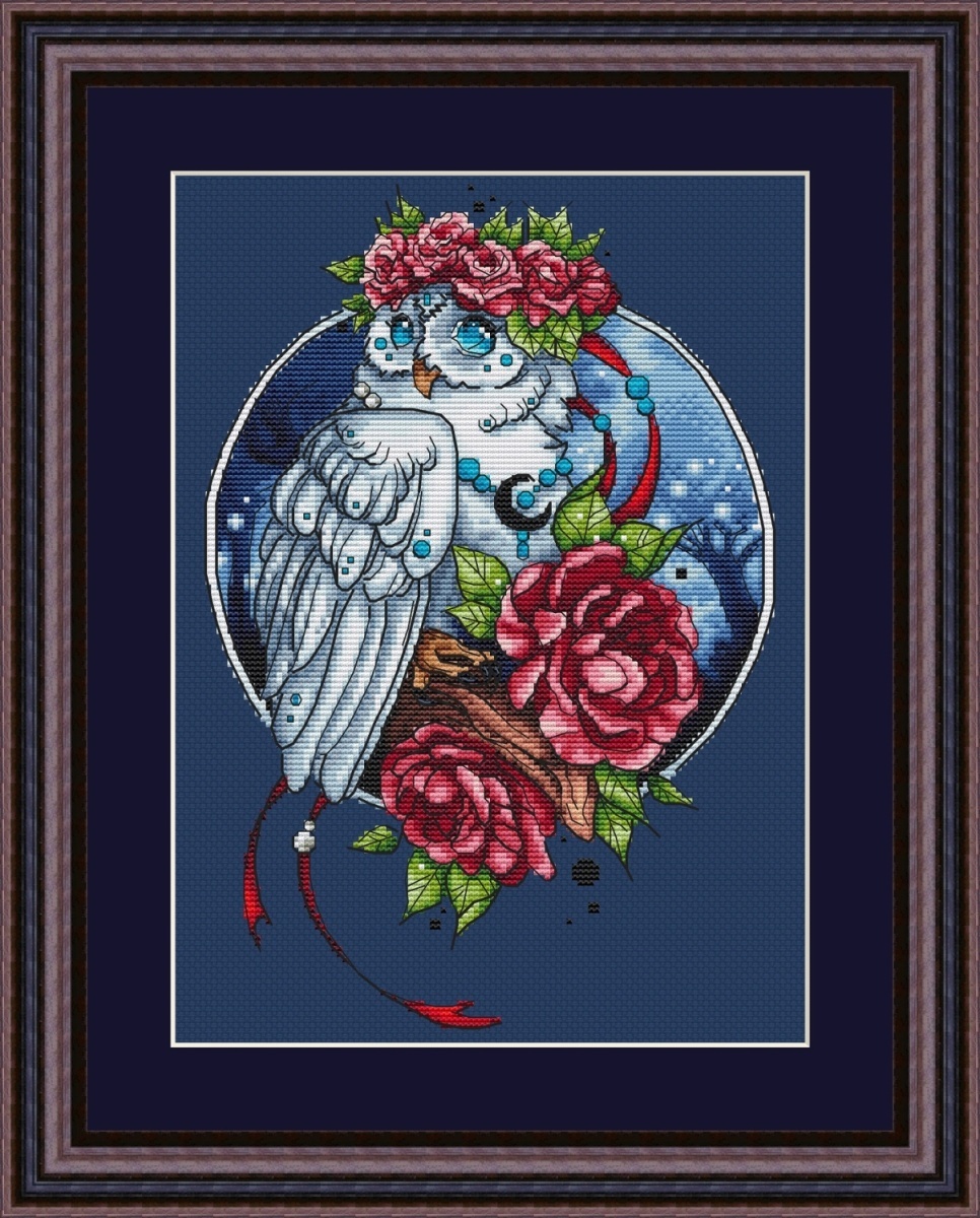 Owl with Roses Cross Stitch Pattern фото 1