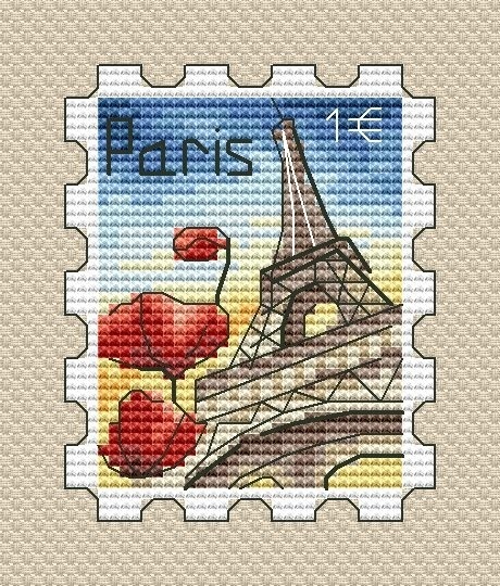 Eiffel Tower Postage Stamp Cross Stitch Pattern фото 1