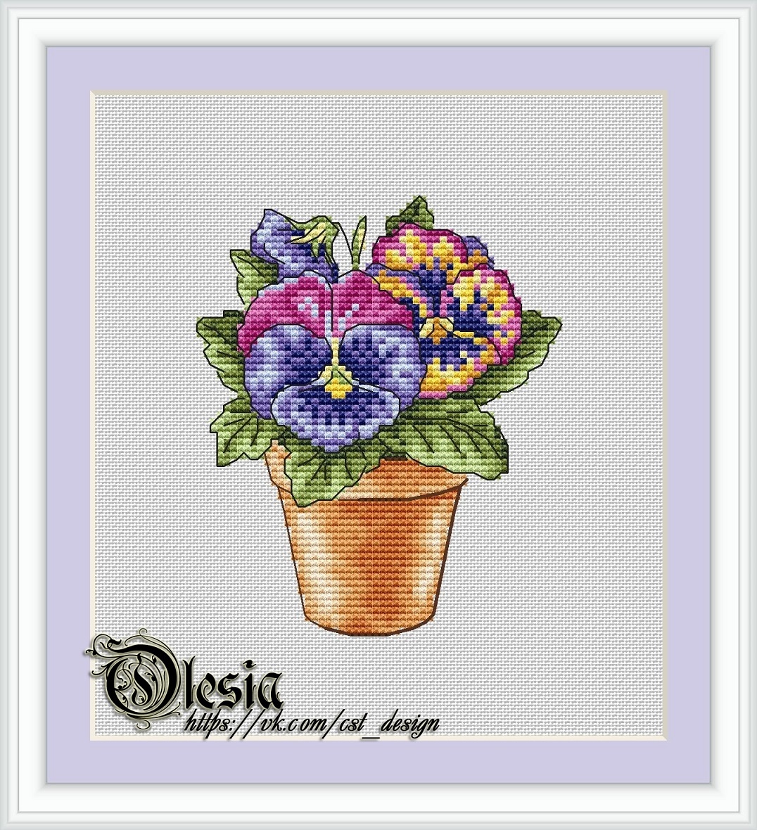 Viola in a Pot Cross Stitch Pattern фото 1
