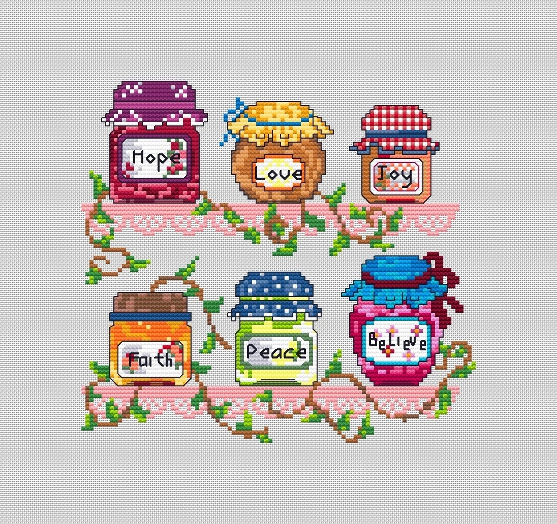 Jars of Happiness Cross Stitch Pattern фото 1