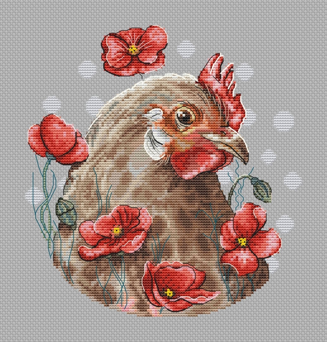 Chicken and Poppies Cross Stitch Pattern фото 1