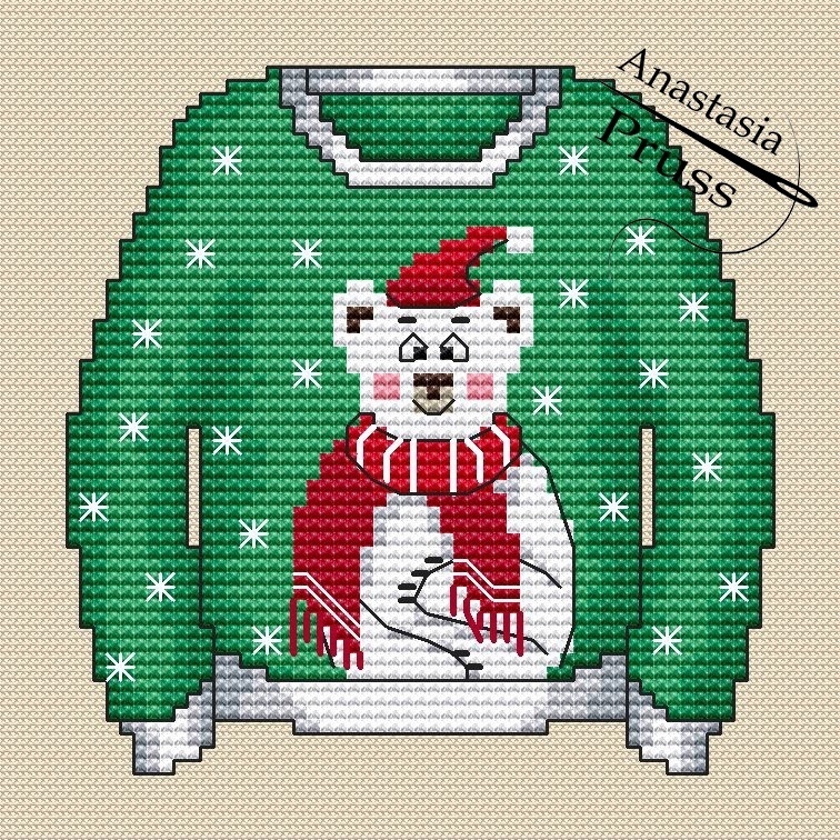 White Bear Sweater Cross Stitch Pattern фото 1
