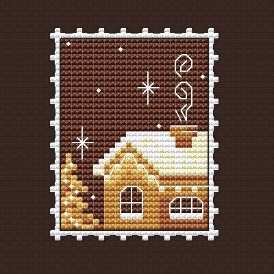 Postage Stamp. Gingerbread House Cross Stitch Pattern фото 2