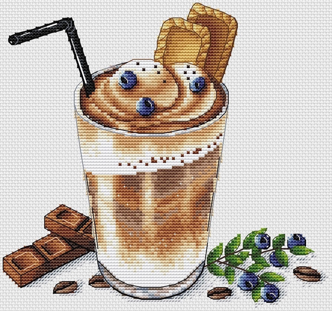 Blueberry Coffee Cross Stitch Pattern фото 1