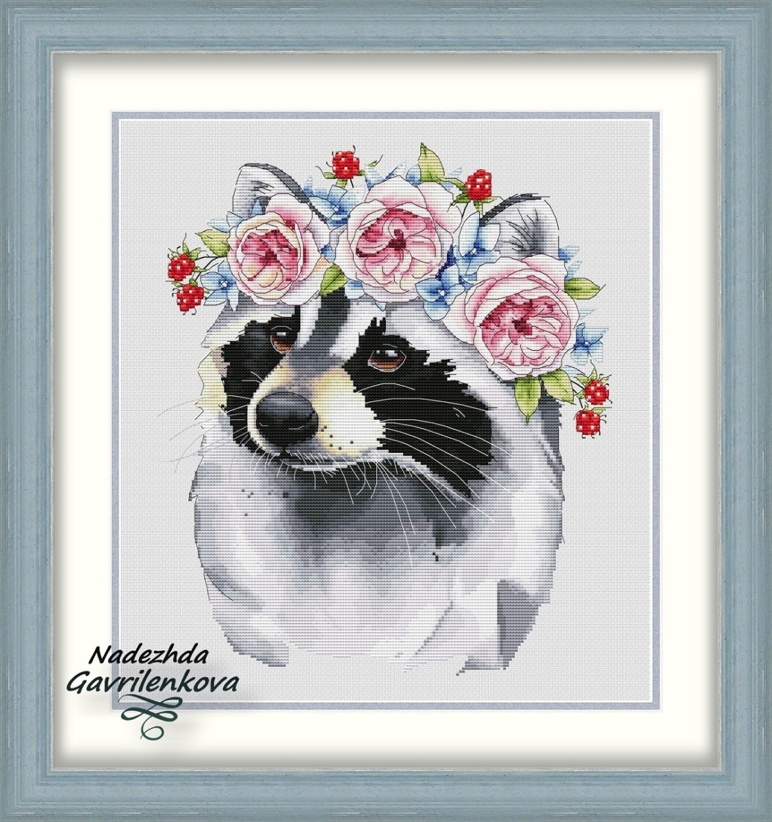 Raccoon in a Wreath Cross Stitch Pattern фото 1