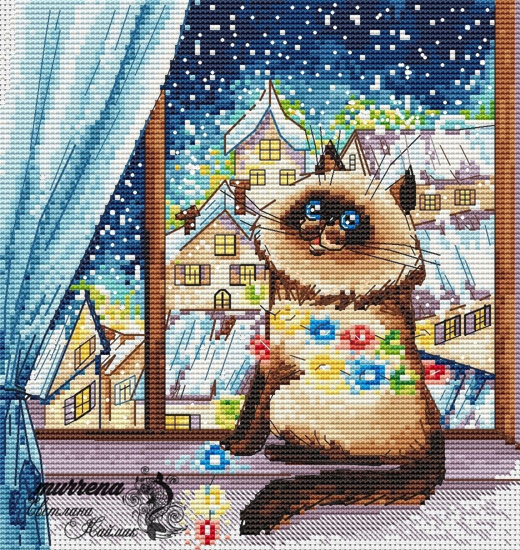Naughty Christmas Cat Cross Stitch Pattern фото 1