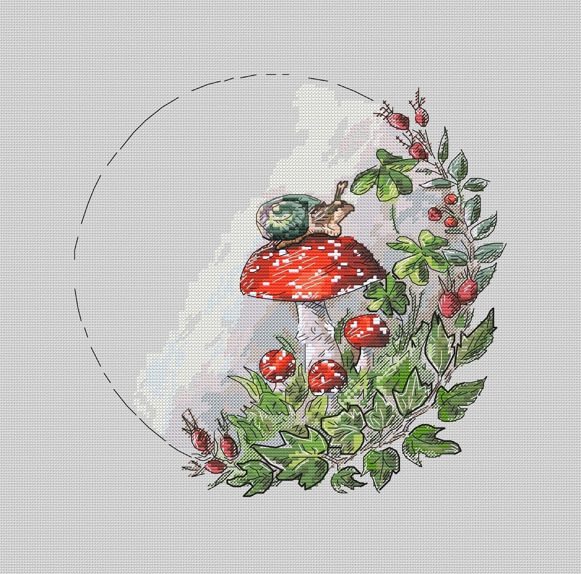 Forest Wreath. Amanita and Snail Cross Stitch Pattern фото 1