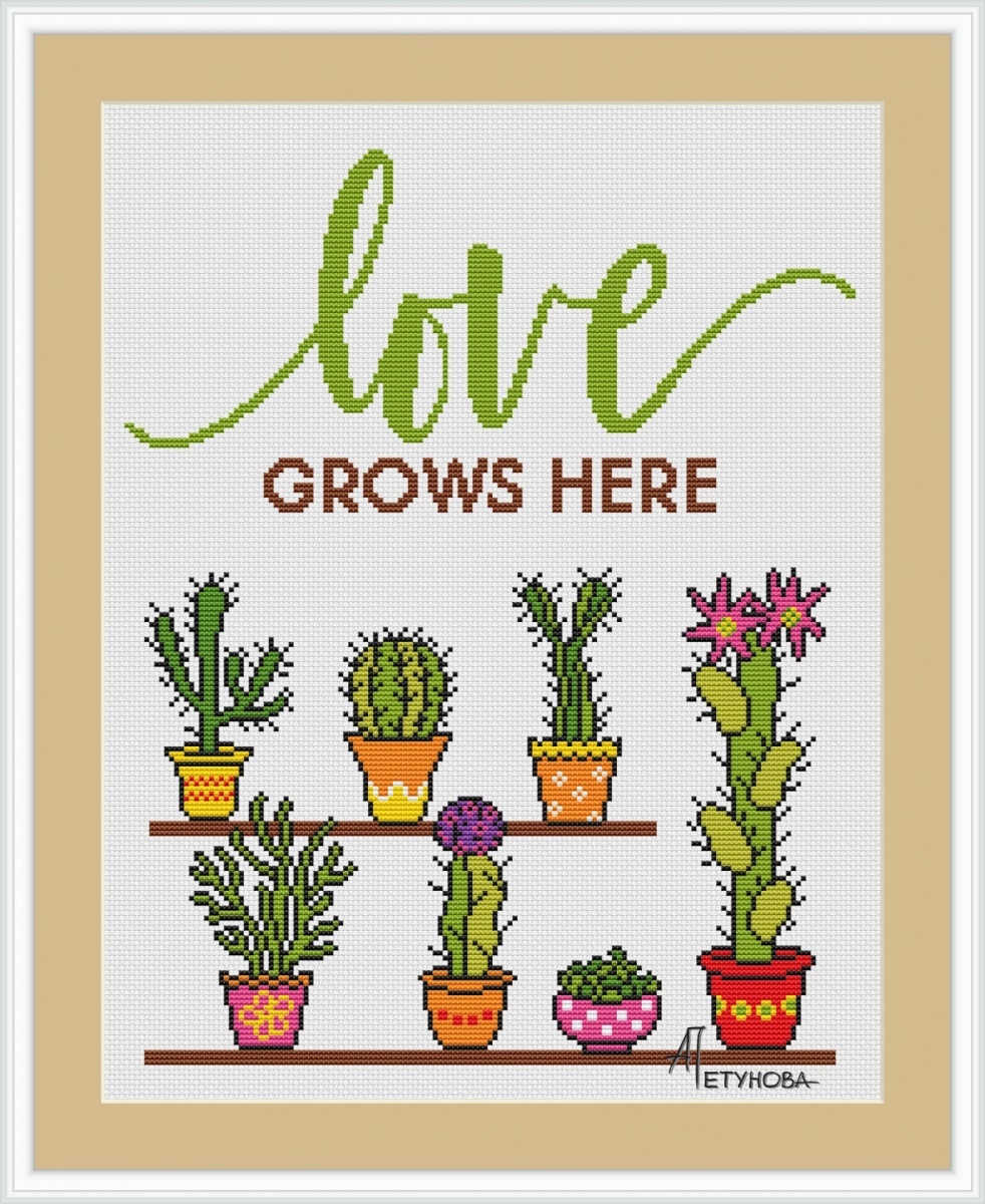 Cacti. Love Grows Here Cross Stitch Pattern фото 1