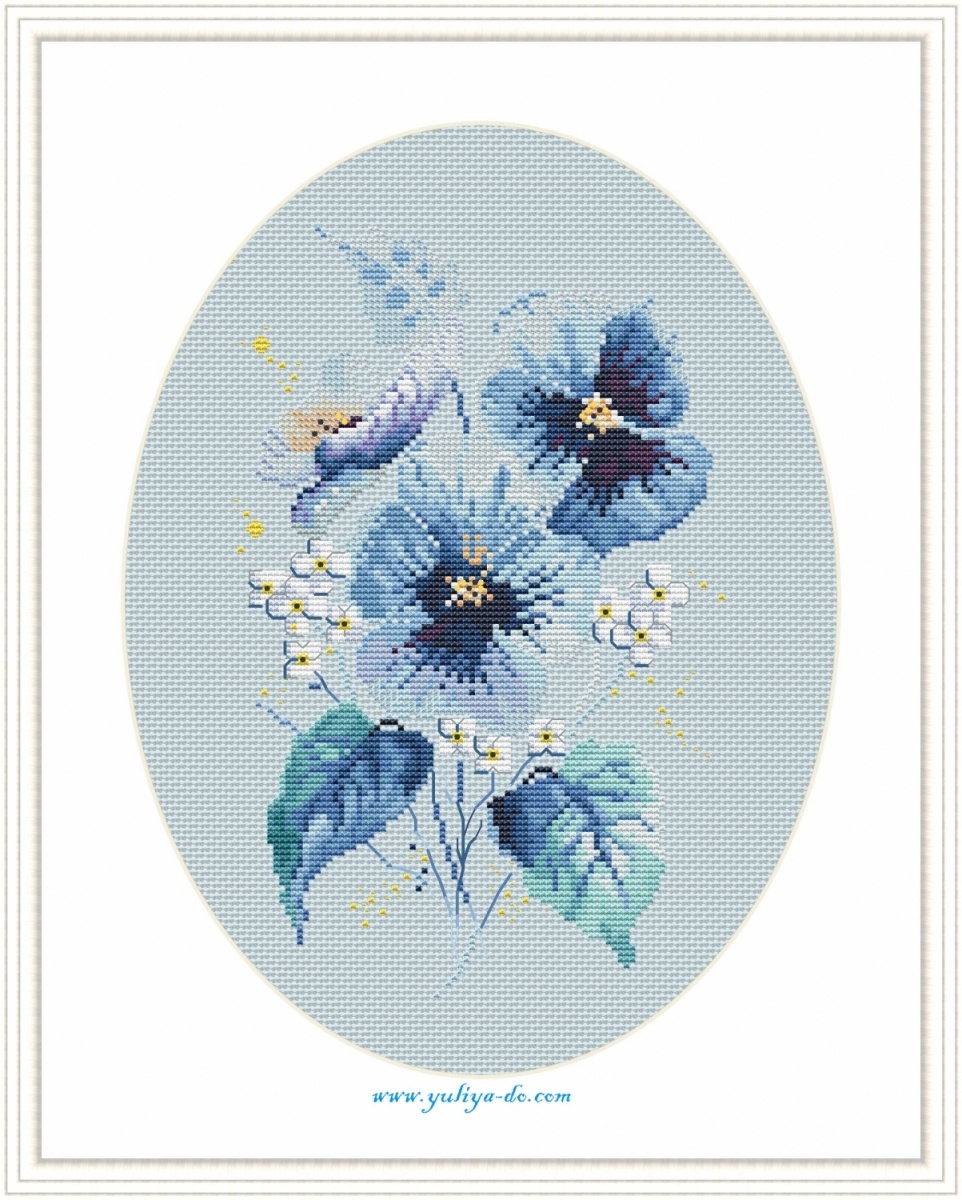 Pansies Blue Cross Stitch Pattern фото 4