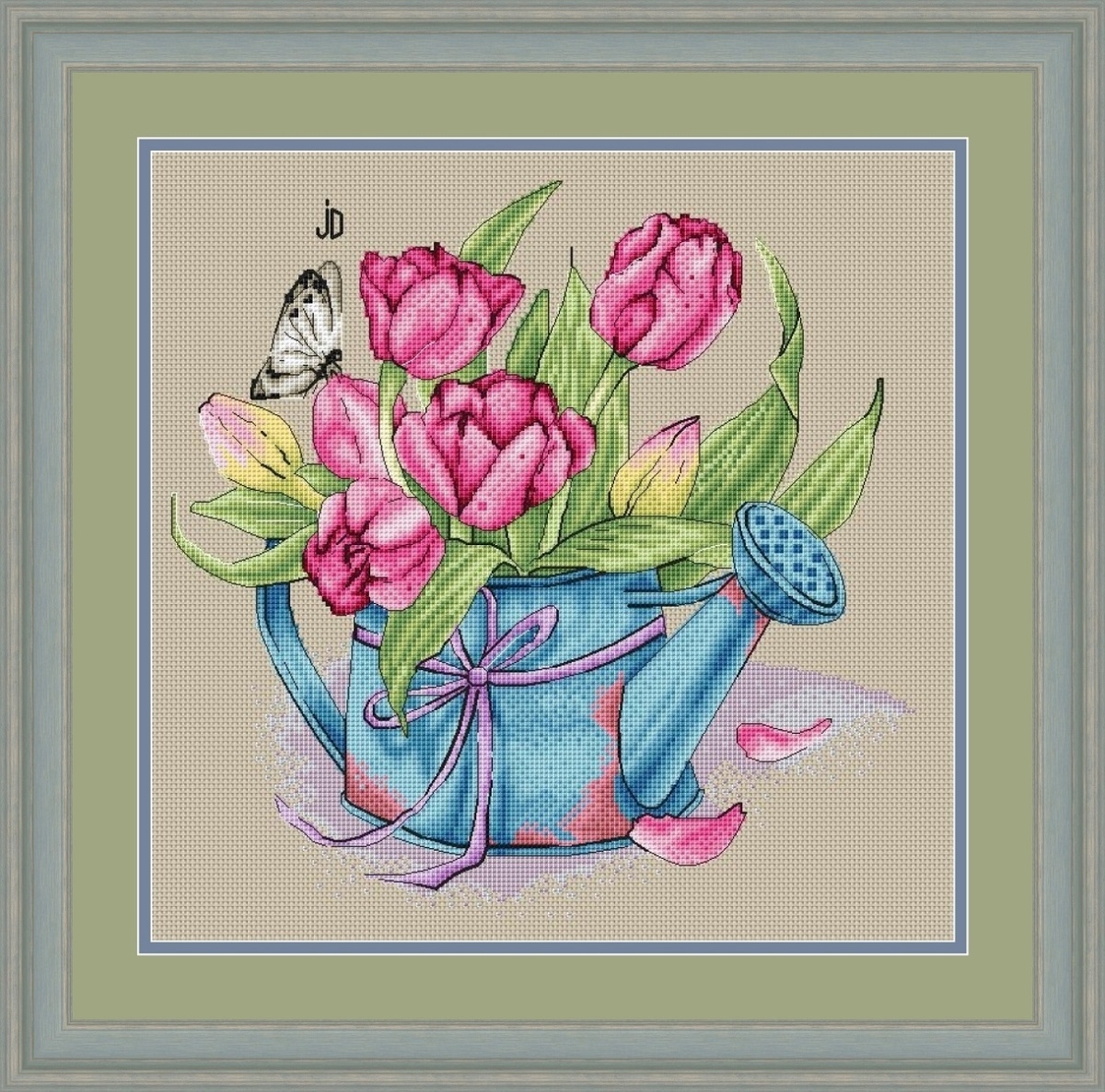 Tulips in a Watering Can Cross Stitch Chart фото 1