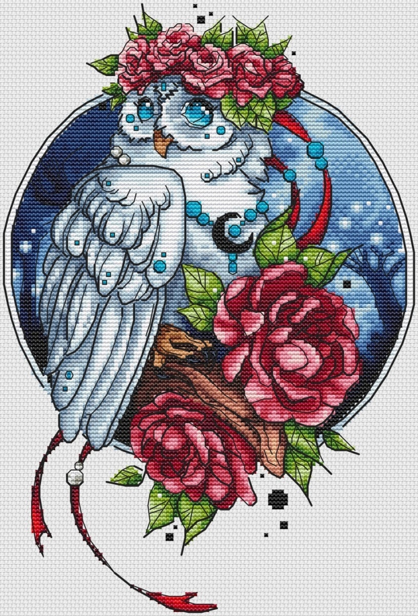 Owl with Roses Cross Stitch Pattern фото 5