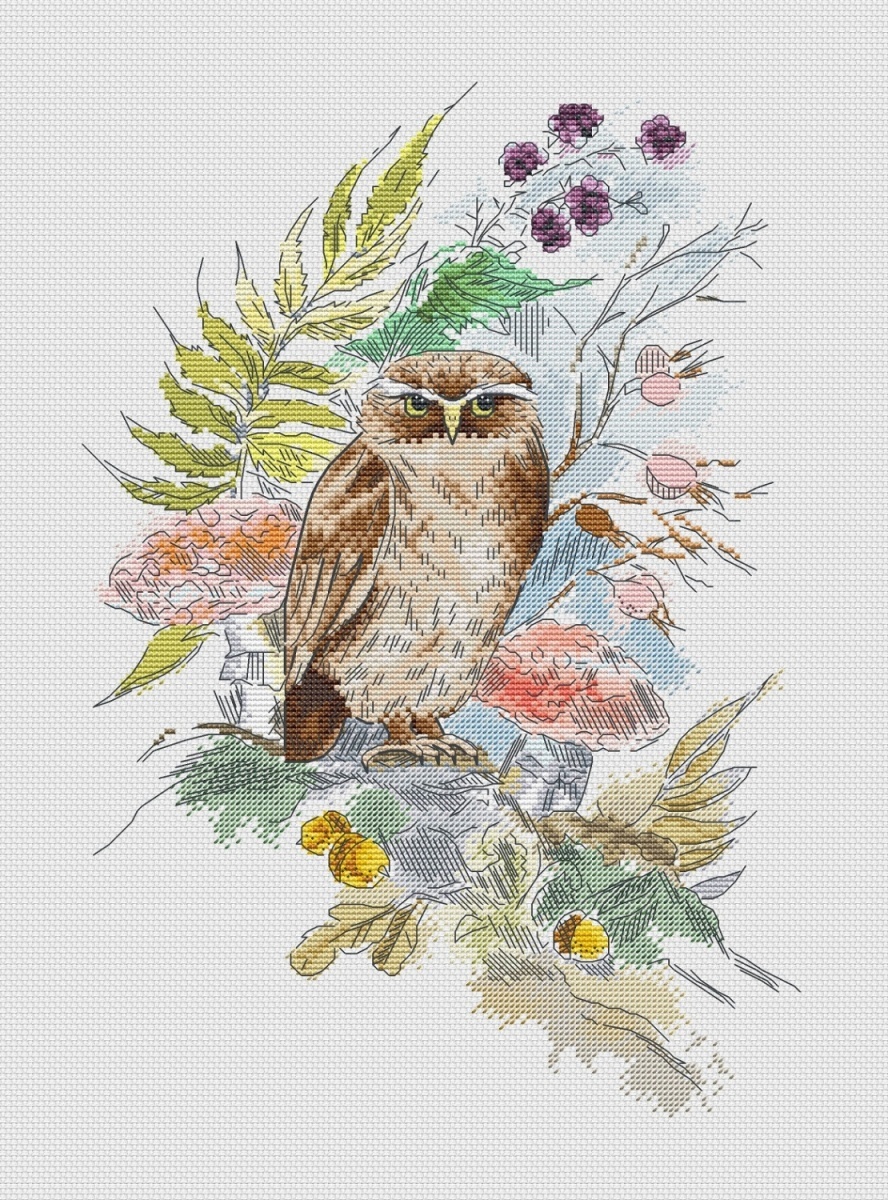 Watercolor Owl Cross Stitch Chart фото 1