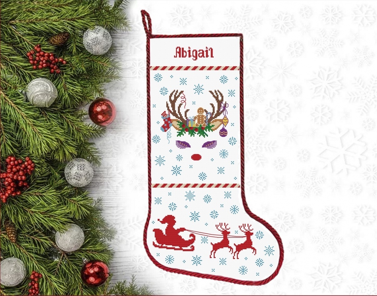 Reindeer Stocking Cross Stitch Pattern фото 1