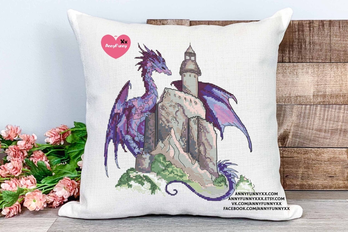 Purple Dragon with Castle Cross Stitch Pattern фото 7