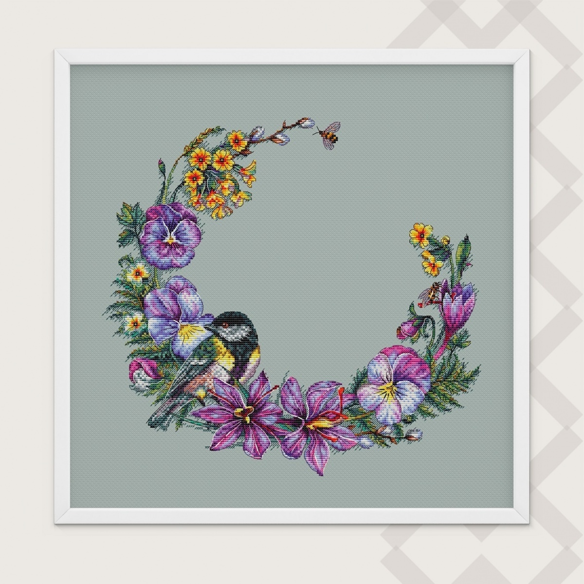 Pansy Wreath Cross Stitch Pattern фото 1
