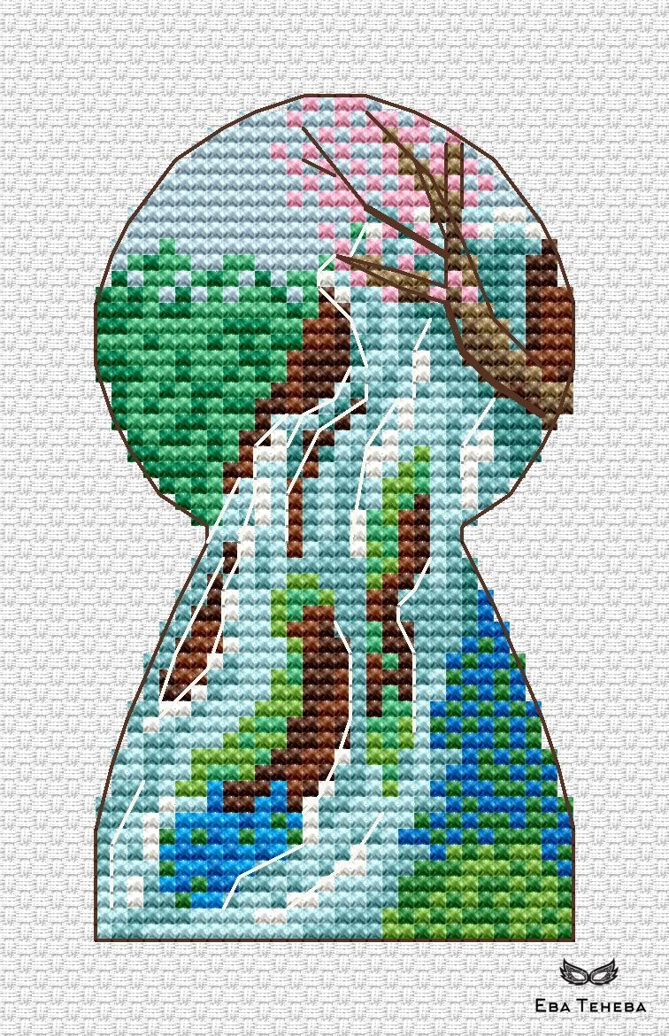 Waterfall in Spring Cross Stitch Pattern фото 1