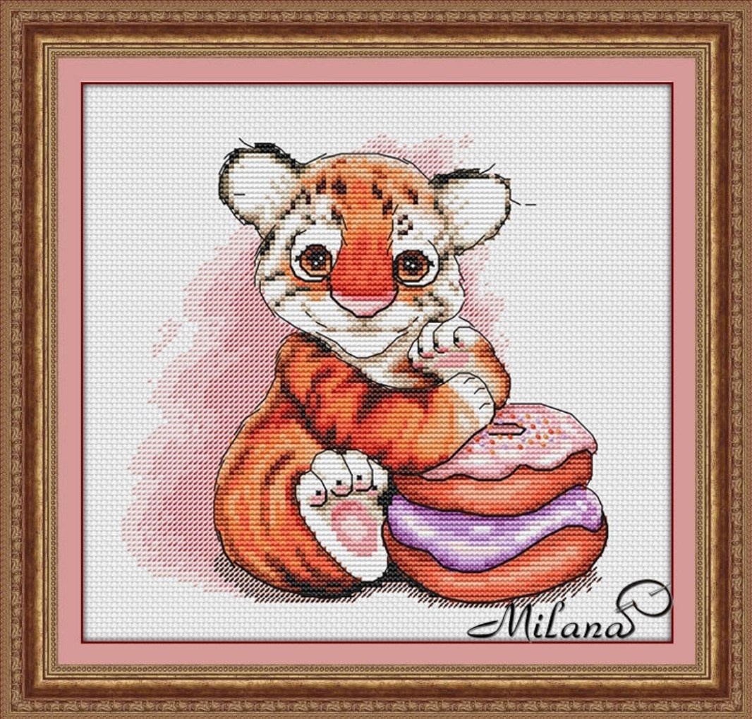 Tiger Cub with Donuts Cross Stitch Pattern фото 1