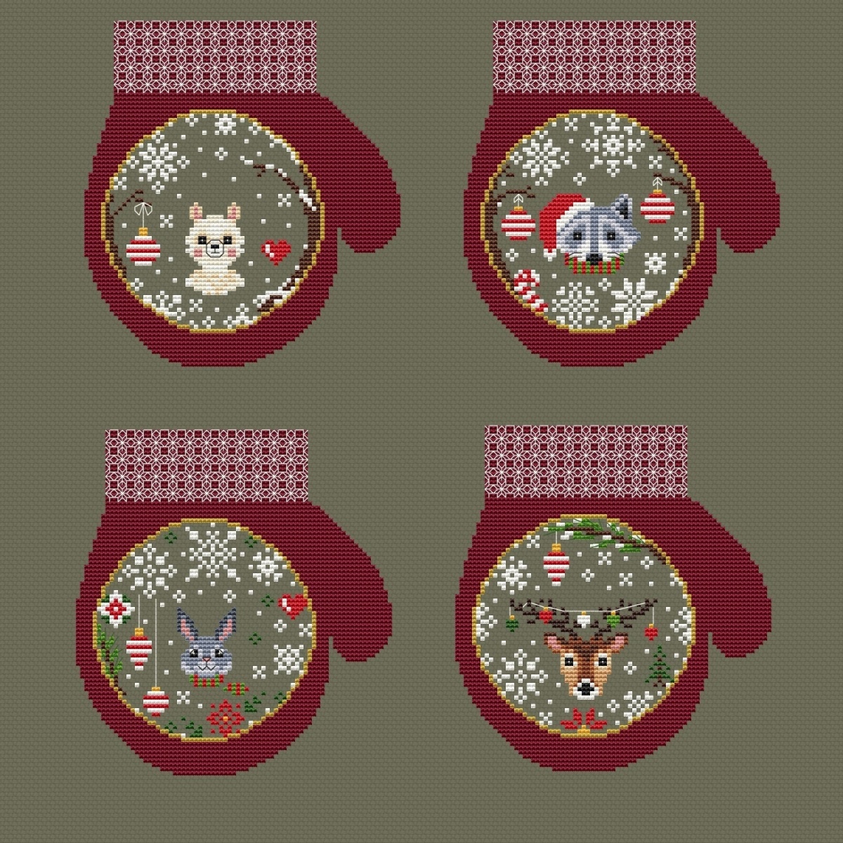 Christmas Mittens 1 Cross Stitch Pattern фото 1