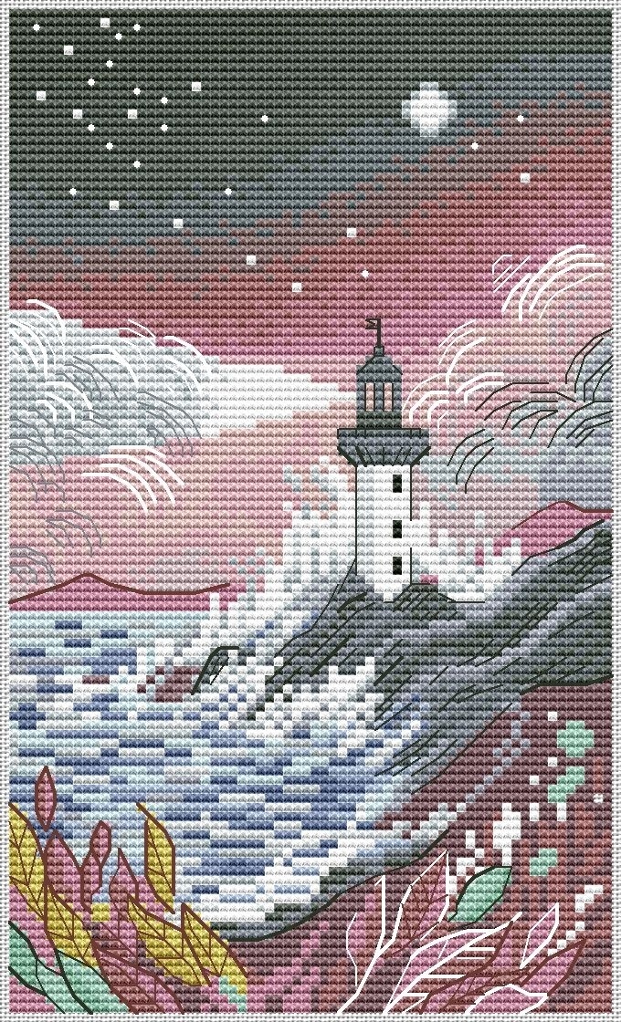 Lighthouse Landscape Cross Stitch Chart фото 1