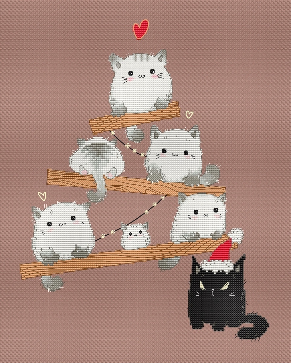 Christmas Tree of Cats Cross Stitch Pattern фото 1