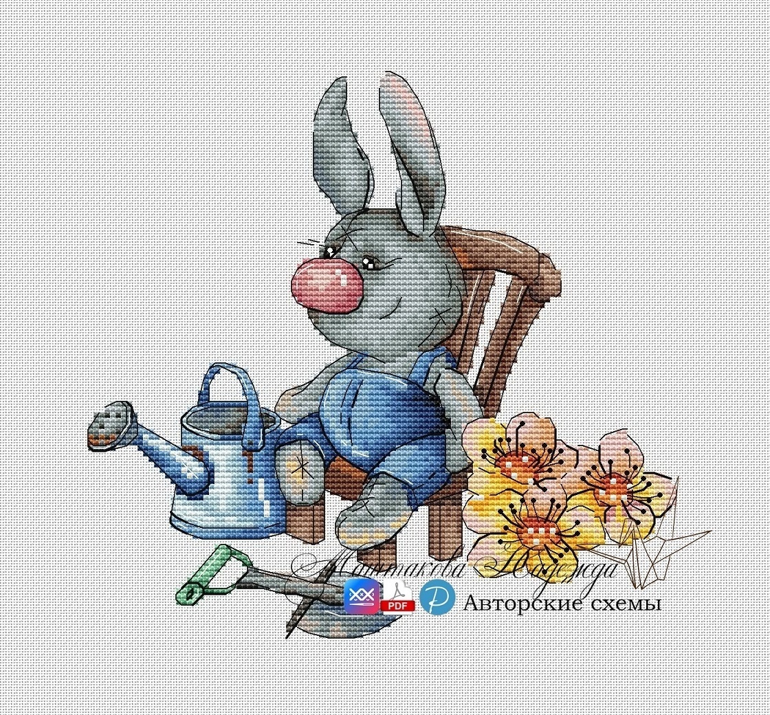 Bunny Gardener Cross Stitch Pattern фото 1