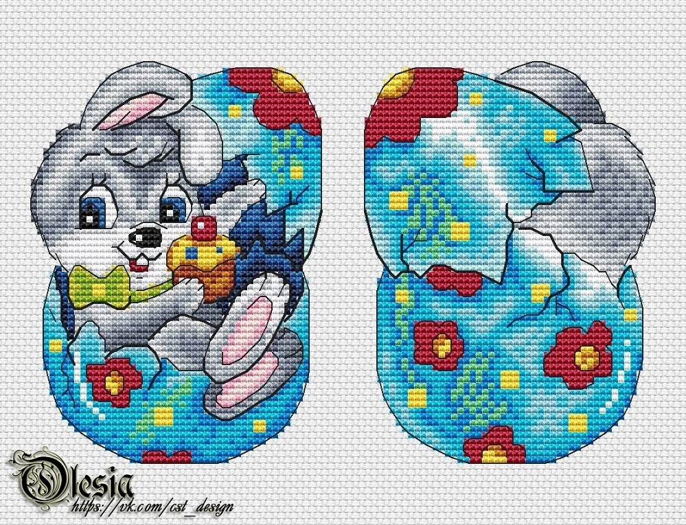 Rabbit in an Egg Cross Stitch Pattern фото 1