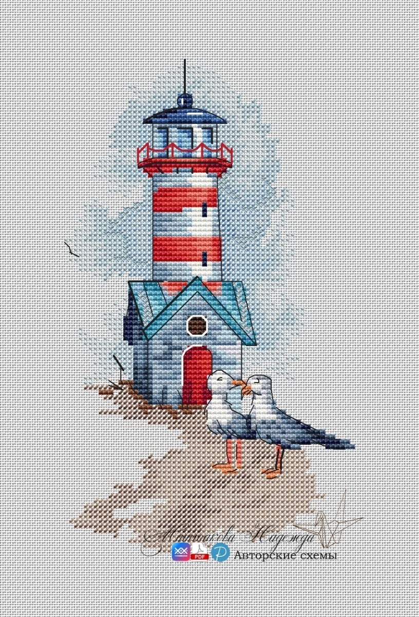 Lighthouse. Seagulls Cross Stitch Pattern фото 1