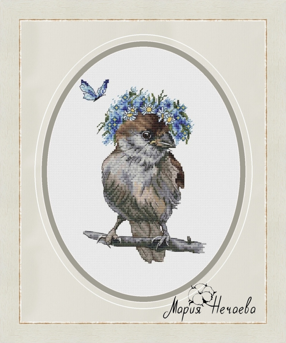 Sparrow and Butterfly Cross Stitch Pattern фото 1