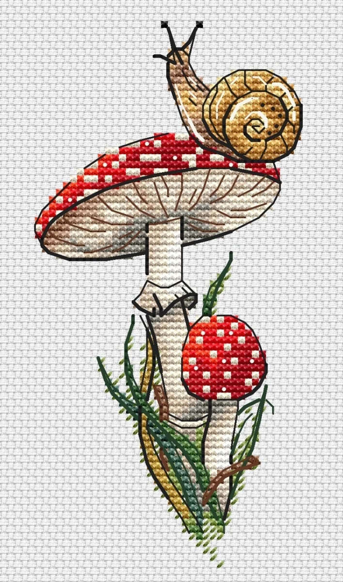 Snail on Fly Agaric Cross Stitch Chart фото 1