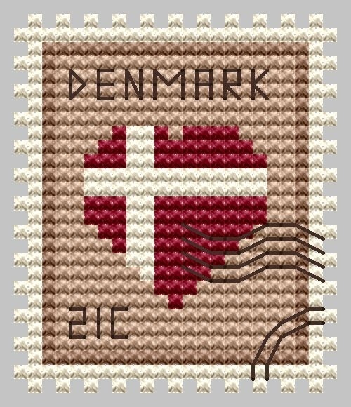 Denmark Postage Stamp Cross Stitch Pattern фото 1