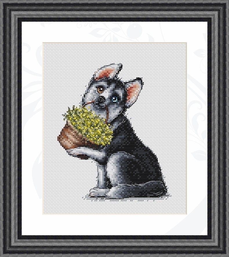 Husky with Basket Cross Stitch Pattern фото 1