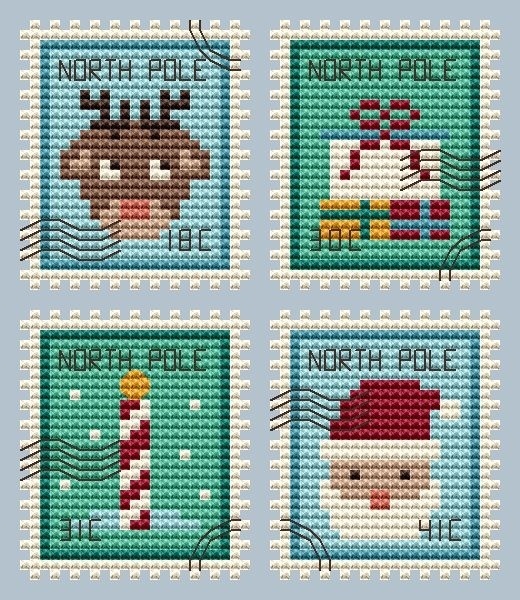 North Pole Postage Stamps Cross Stitch Pattern фото 1