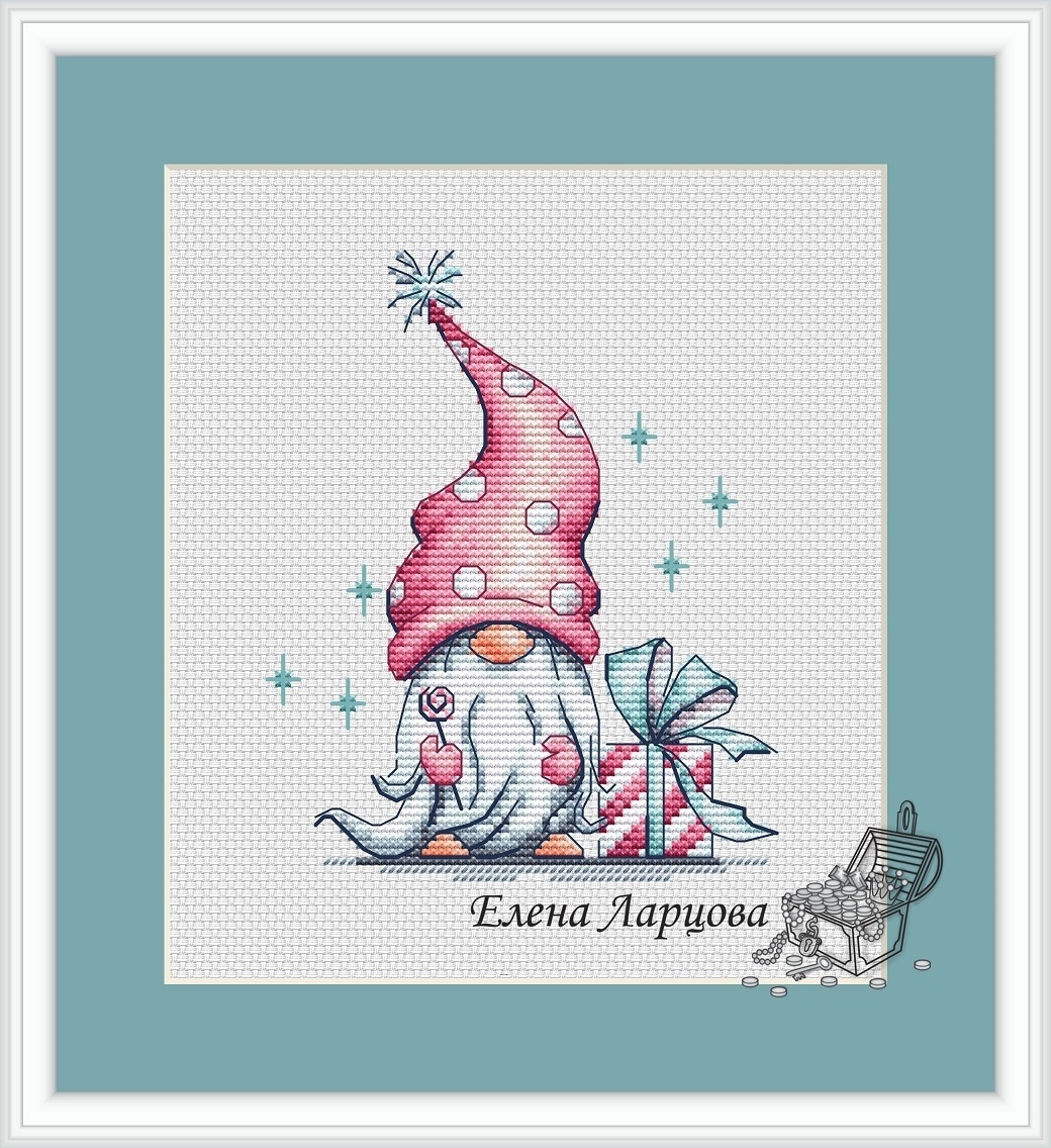 Gnome with a Gift Cross Stitch Pattern фото 1